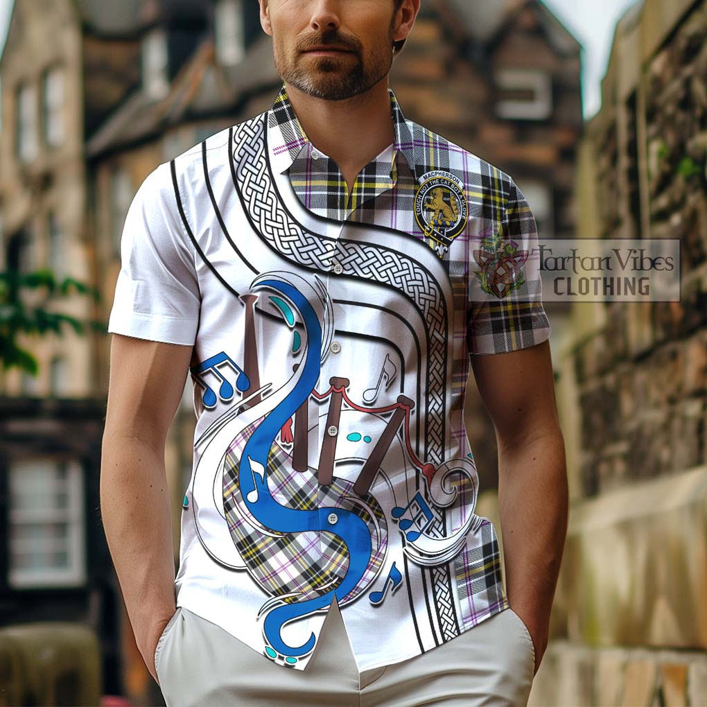 MacPherson Dress Modern Tartan Short Sleeve Button Shirt with Epic Bagpipe Style - Tartanvibesclothing Shop