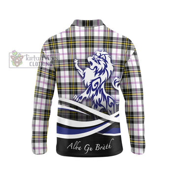 MacPherson Dress Modern Tartan Long Sleeve Polo Shirt with Alba Gu Brath Regal Lion Emblem