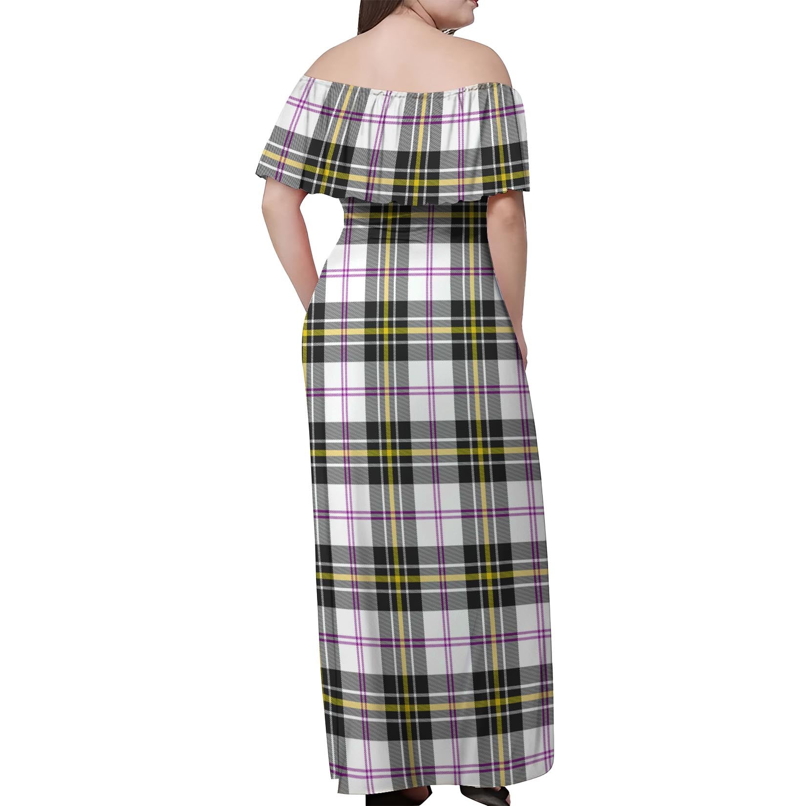 MacPherson Dress Modern Tartan Off Shoulder Long Dress - Tartanvibesclothing