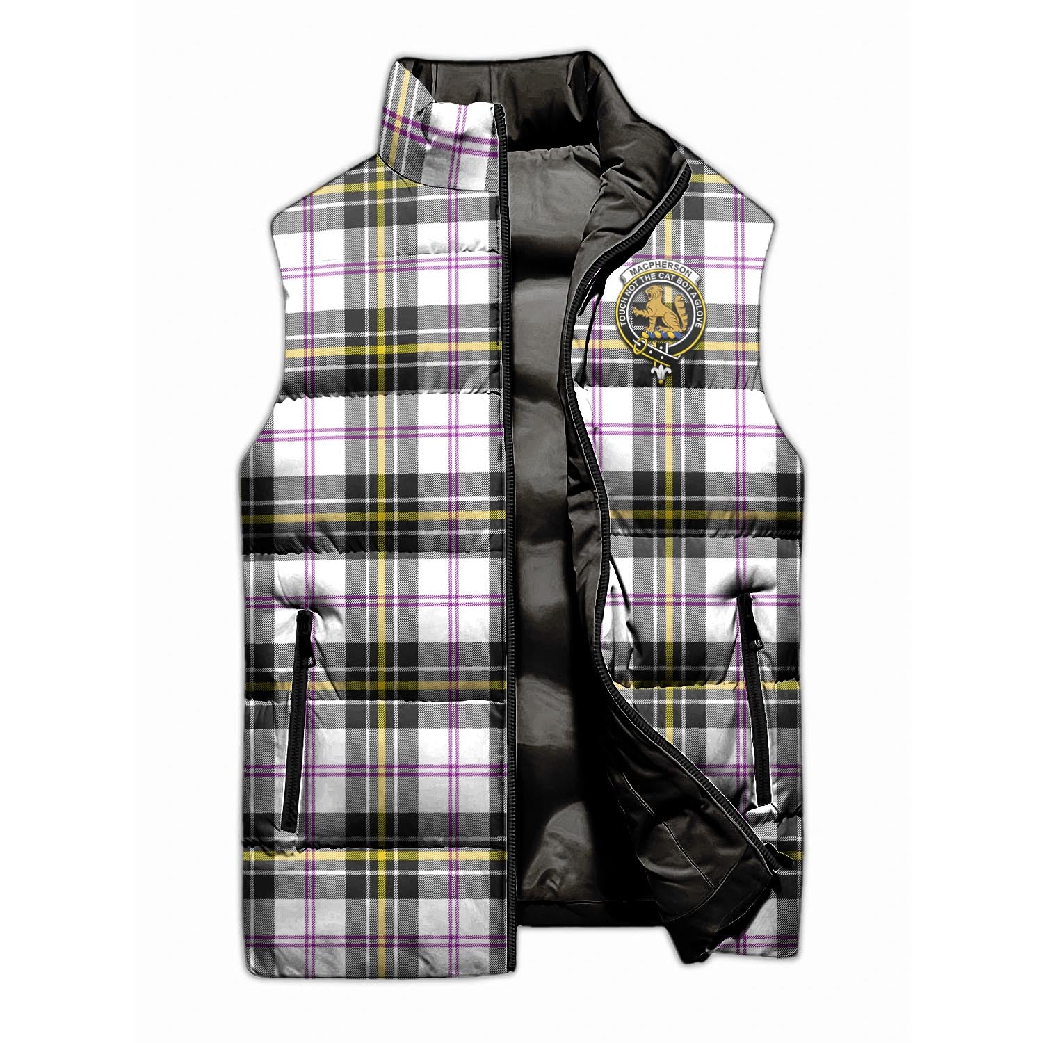 MacPherson Dress Modern Tartan Sleeveless Puffer Jacket with Family Crest - Tartanvibesclothing