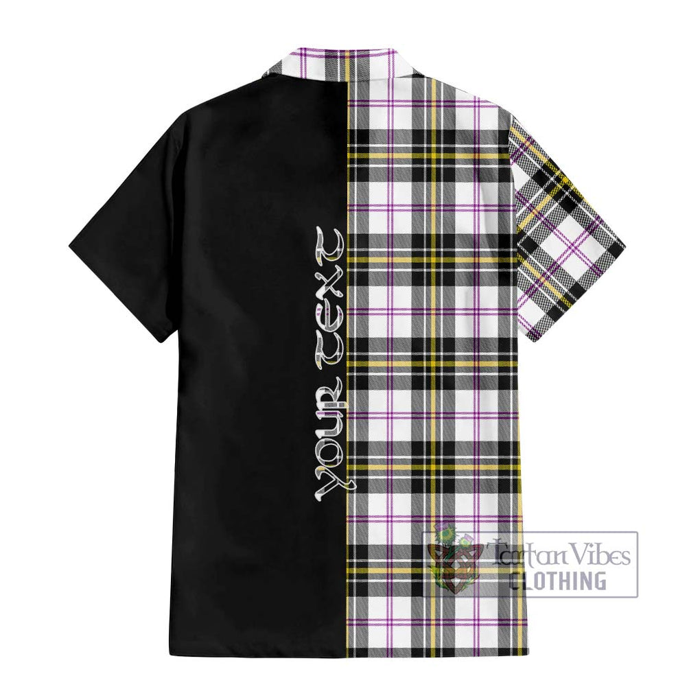 MacPherson Dress Modern Tartan Short Sleeve Button Shirt with Family Crest and Half Of Me Style - Tartanvibesclothing Shop