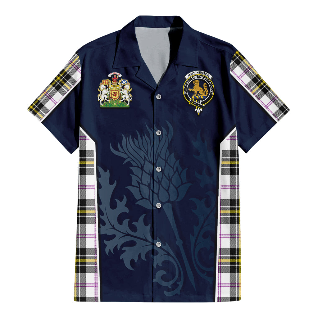 Tartan Vibes Clothing MacPherson Dress Modern Tartan Short Sleeve Button Up Shirt with Family Crest and Scottish Thistle Vibes Sport Style