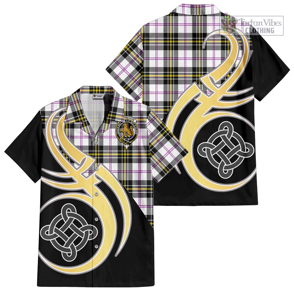 MacPherson Dress Modern Tartan Short Sleeve Button Shirt with Family Crest and Celtic Symbol Style - Tartan Vibes Clothing