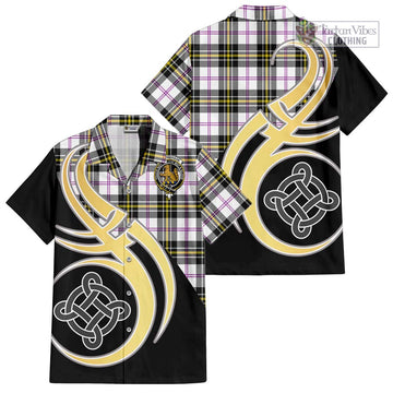 MacPherson Dress Modern Tartan Short Sleeve Button Shirt with Family Crest and Celtic Symbol Style