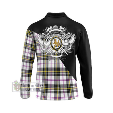 MacPherson Dress Modern Tartan Long Sleeve Polo Shirt with Family Crest and Military Logo Style