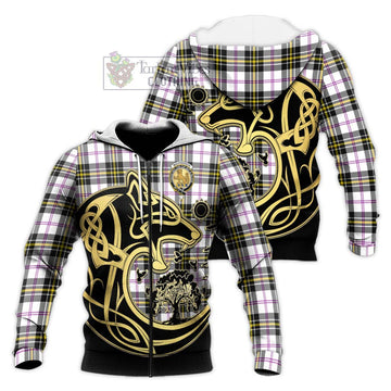 MacPherson Dress Modern Tartan Knitted Hoodie with Family Crest Celtic Wolf Style