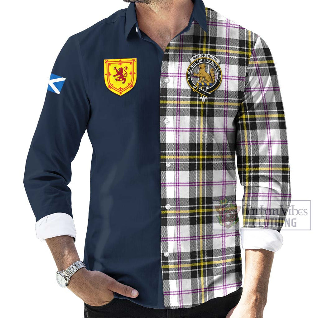 Tartan Vibes Clothing MacPherson Dress Modern Tartan Long Sleeve Button Shirt with Scottish Lion Royal Arm Half Style