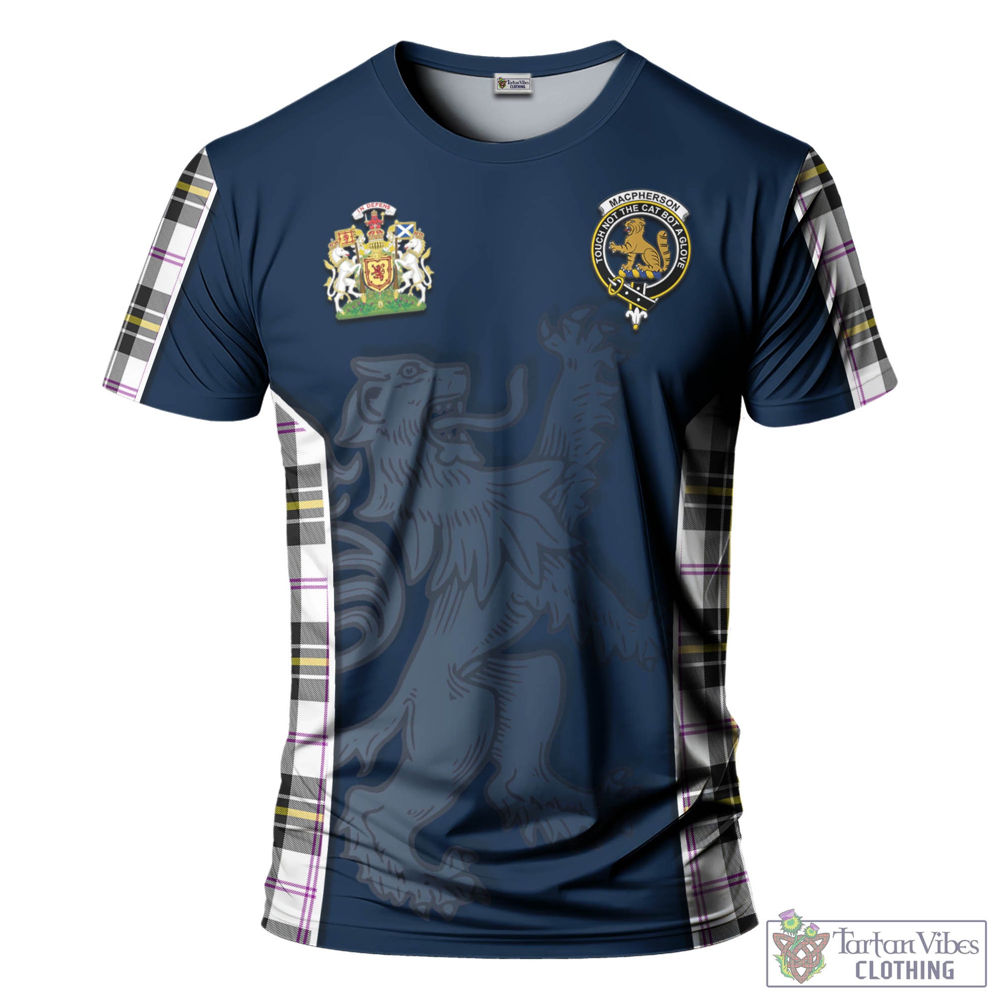 Tartan Vibes Clothing MacPherson Dress Modern Tartan T-Shirt with Family Crest and Lion Rampant Vibes Sport Style