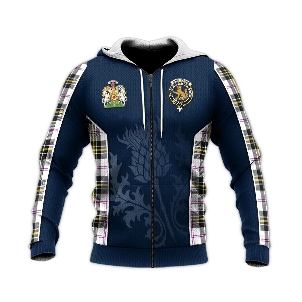 Tartan Vibes Clothing MacPherson Dress Modern Tartan Knitted Hoodie with Family Crest and Scottish Thistle Vibes Sport Style