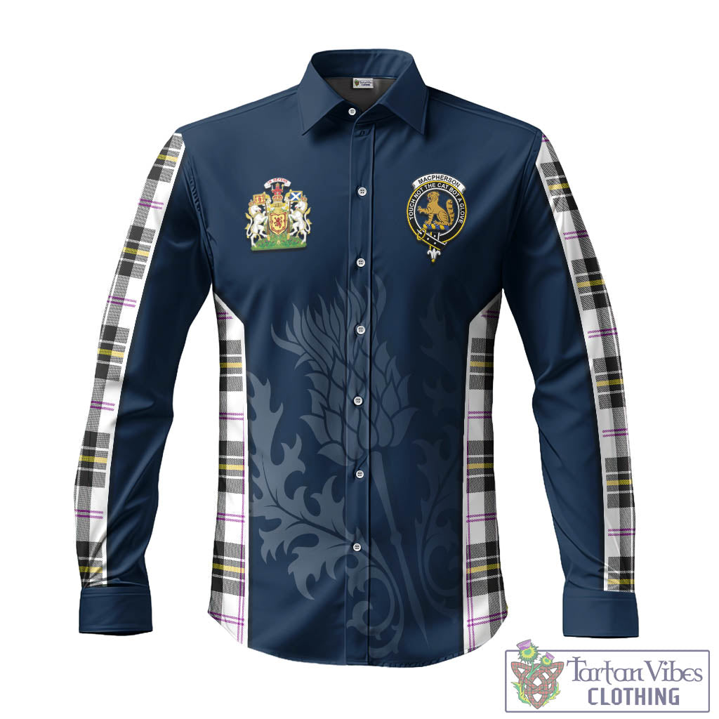 Tartan Vibes Clothing MacPherson Dress Modern Tartan Long Sleeve Button Up Shirt with Family Crest and Scottish Thistle Vibes Sport Style