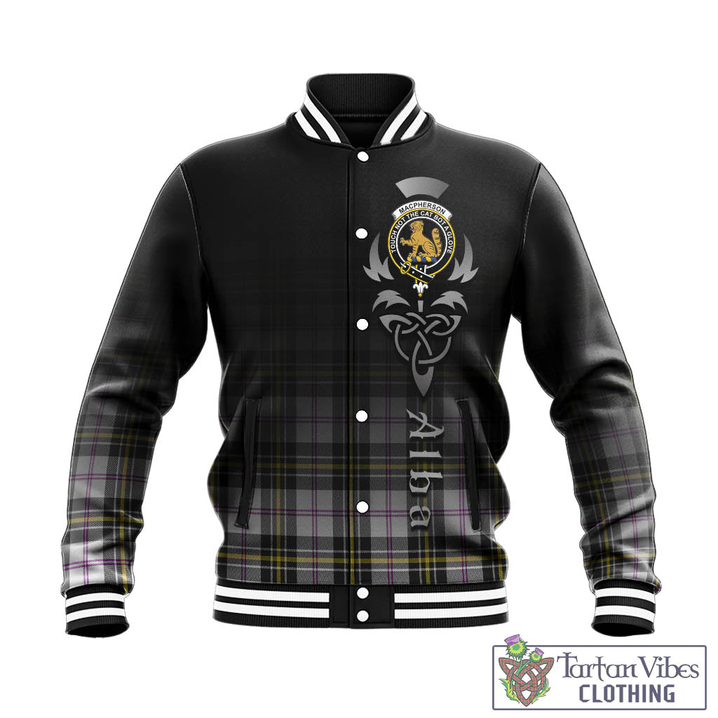 Tartan Vibes Clothing MacPherson Dress Modern Tartan Baseball Jacket Featuring Alba Gu Brath Family Crest Celtic Inspired