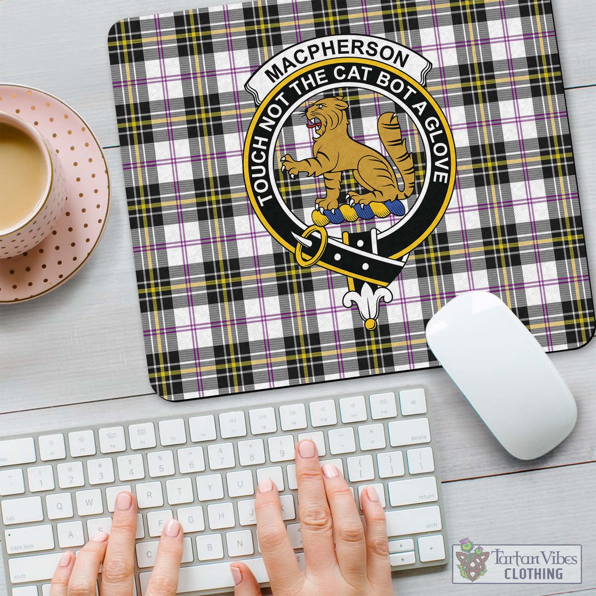 Tartan Vibes Clothing MacPherson Dress Modern Tartan Mouse Pad with Family Crest