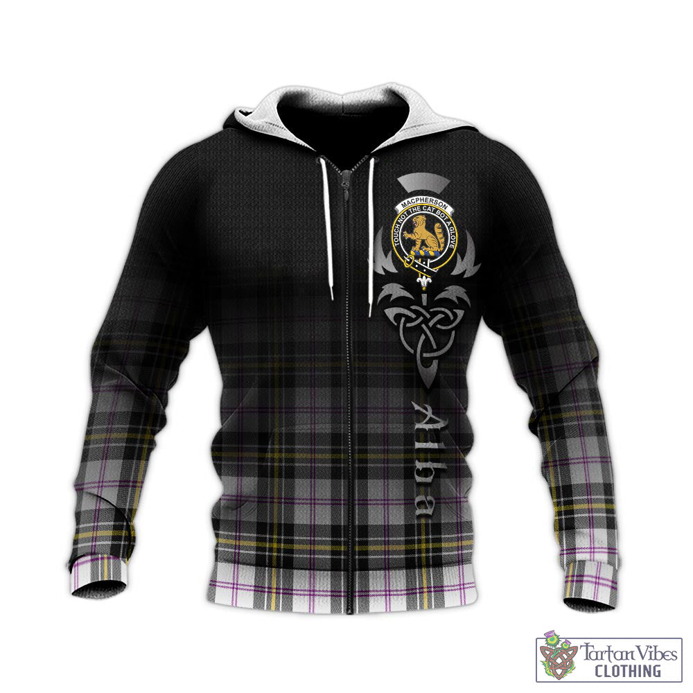 Tartan Vibes Clothing MacPherson Dress Modern Tartan Knitted Hoodie Featuring Alba Gu Brath Family Crest Celtic Inspired