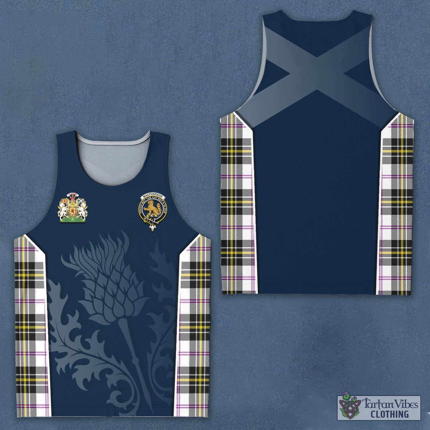 Tartan Vibes Clothing MacPherson Dress Modern Tartan Men's Tanks Top with Family Crest and Scottish Thistle Vibes Sport Style