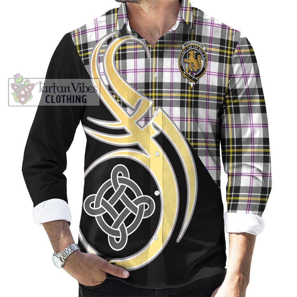 MacPherson Dress Modern Tartan Long Sleeve Button Shirt with Family Crest and Celtic Symbol Style - Tartan Vibes Clothing