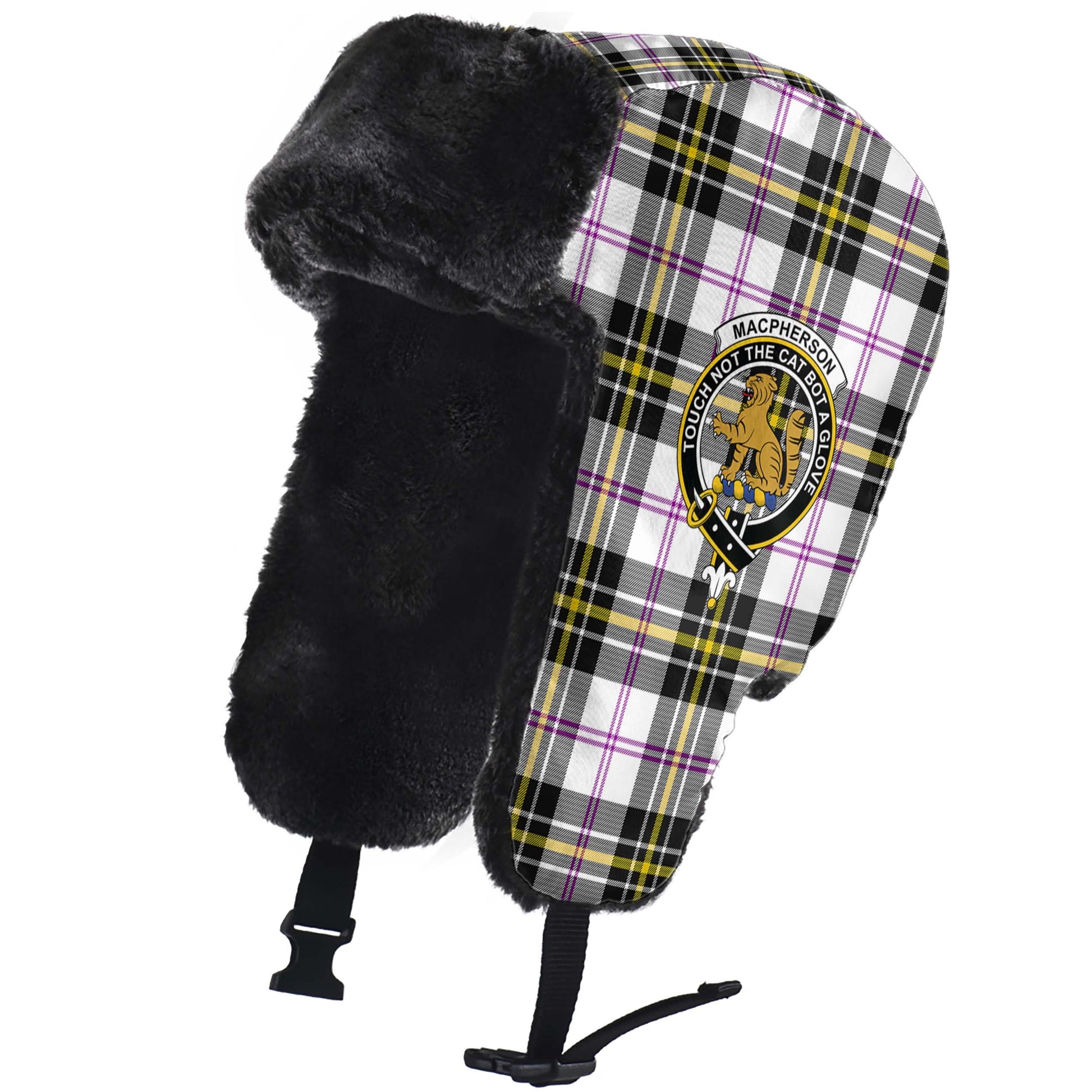 MacPherson Dress Modern Tartan Winter Trapper Hat with Family Crest - Tartanvibesclothing