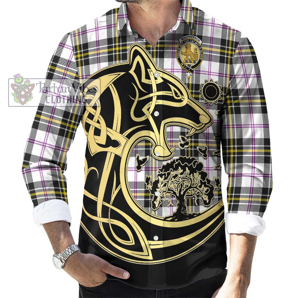 MacPherson Dress Modern Tartan Long Sleeve Button Shirt with Family Crest Celtic Wolf Style - Tartan Vibes Clothing