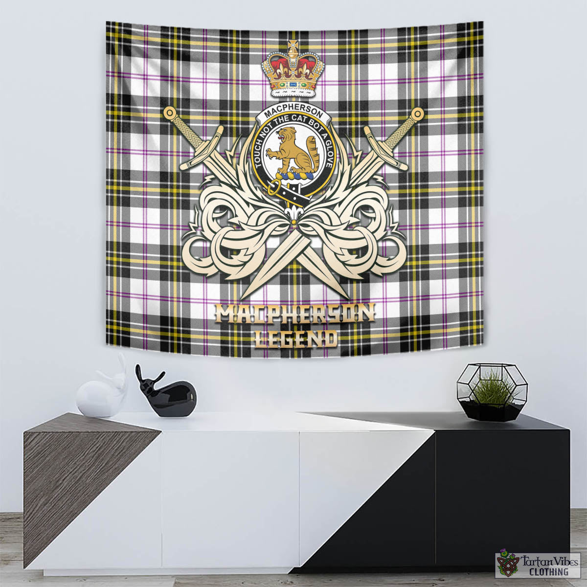 Tartan Vibes Clothing MacPherson Dress Modern Tartan Tapestry with Clan Crest and the Golden Sword of Courageous Legacy