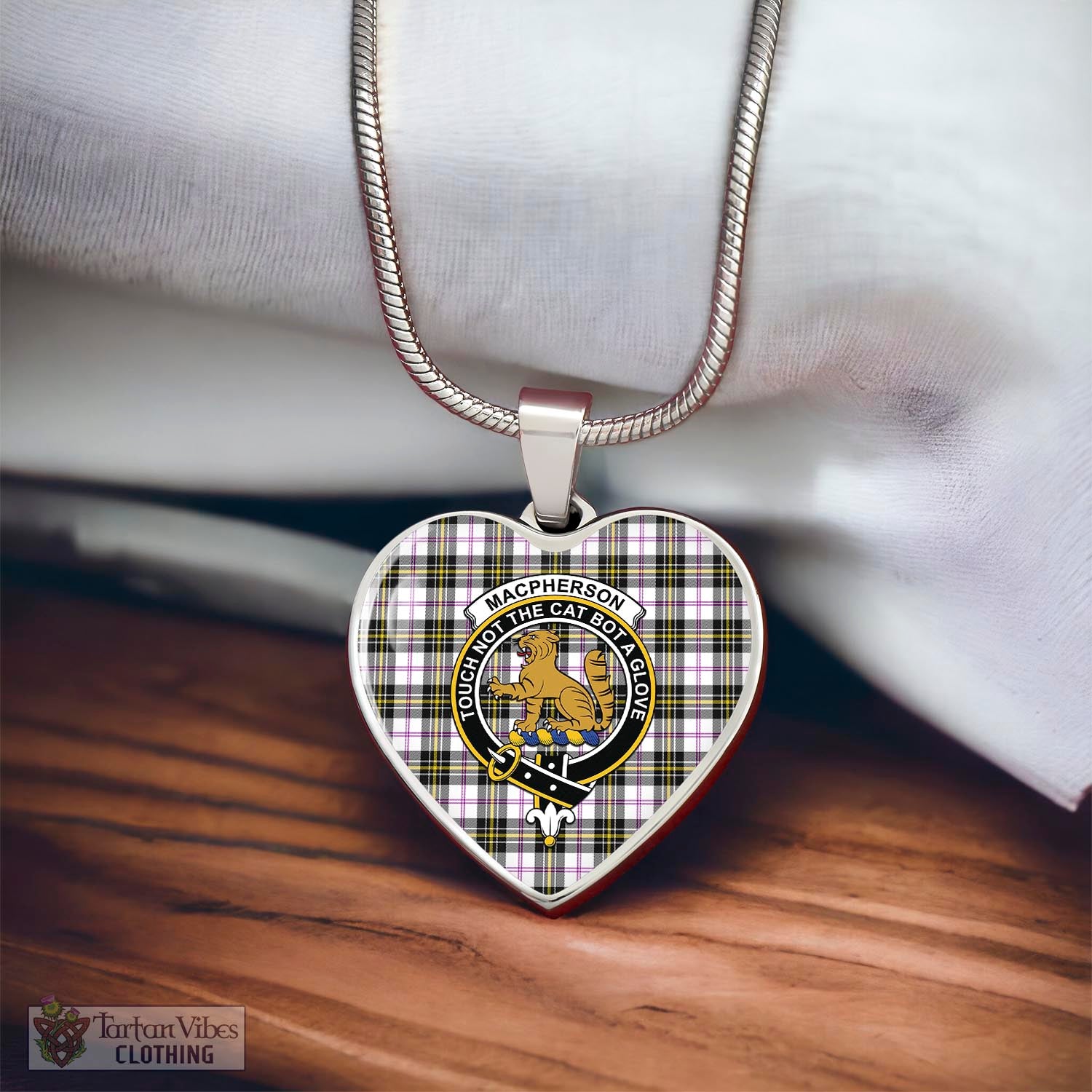 Tartan Vibes Clothing MacPherson Dress Modern Tartan Heart Necklace with Family Crest