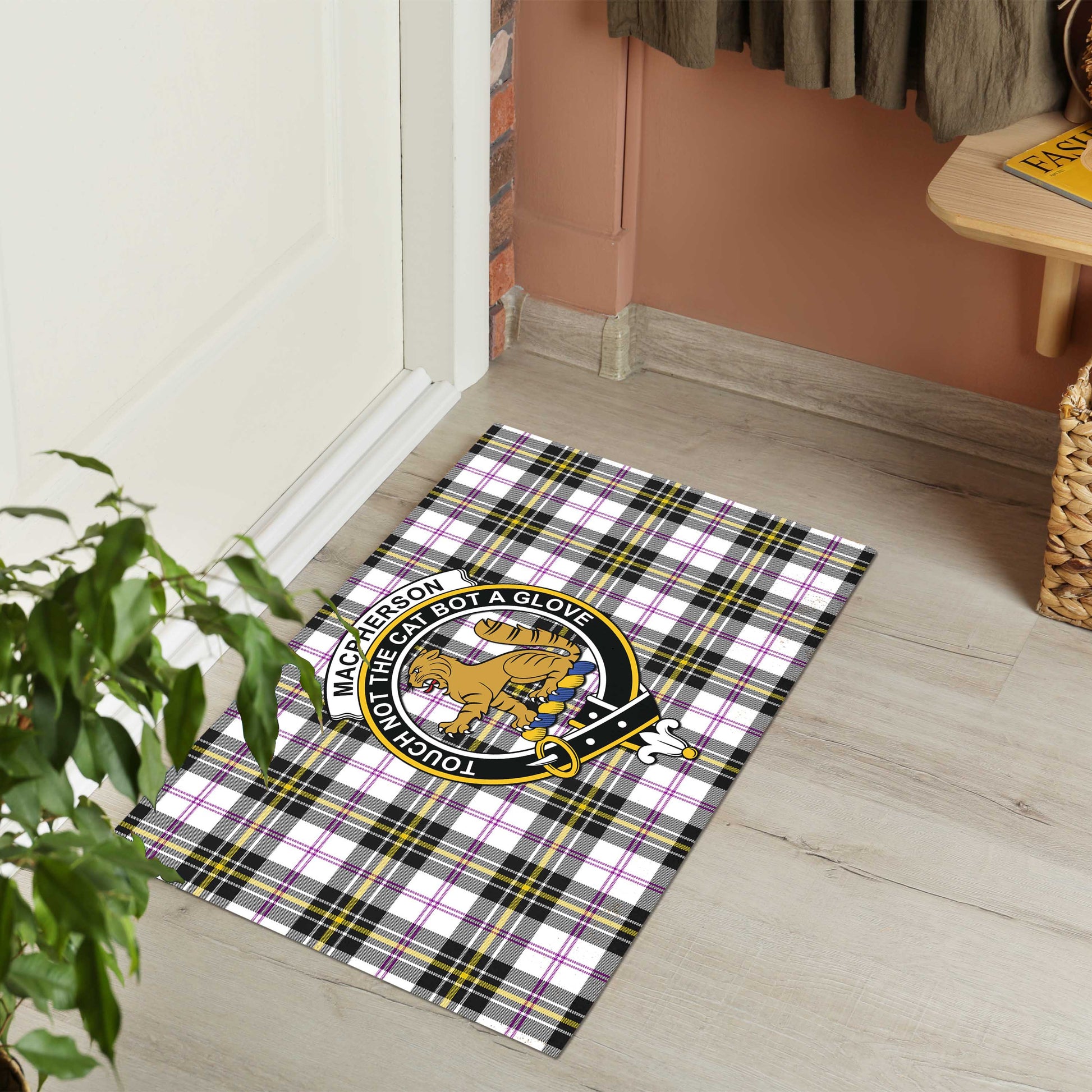 MacPherson Dress Modern Tartan Door Mat with Family Crest - Tartanvibesclothing