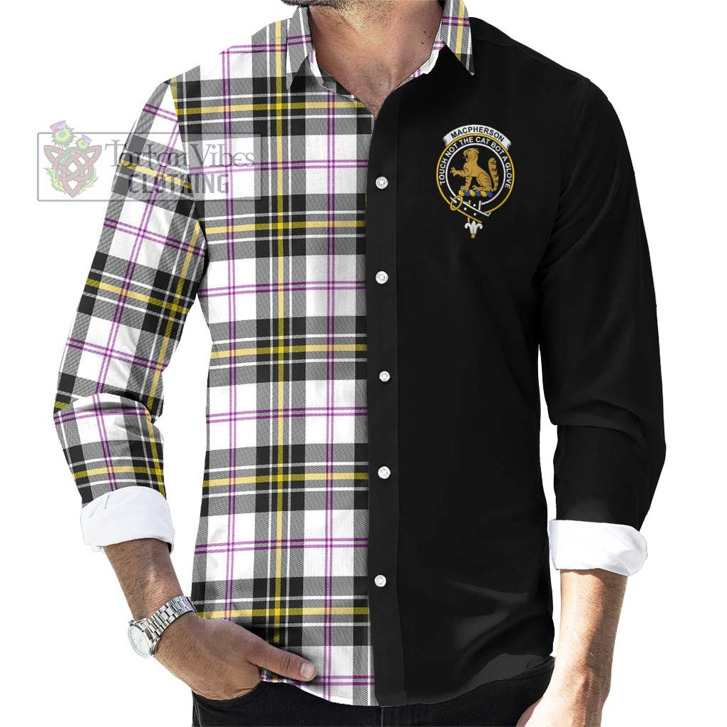 MacPherson Dress Modern Tartan Long Sleeve Button Shirt with Family Crest and Half Of Me Style - Tartanvibesclothing Shop