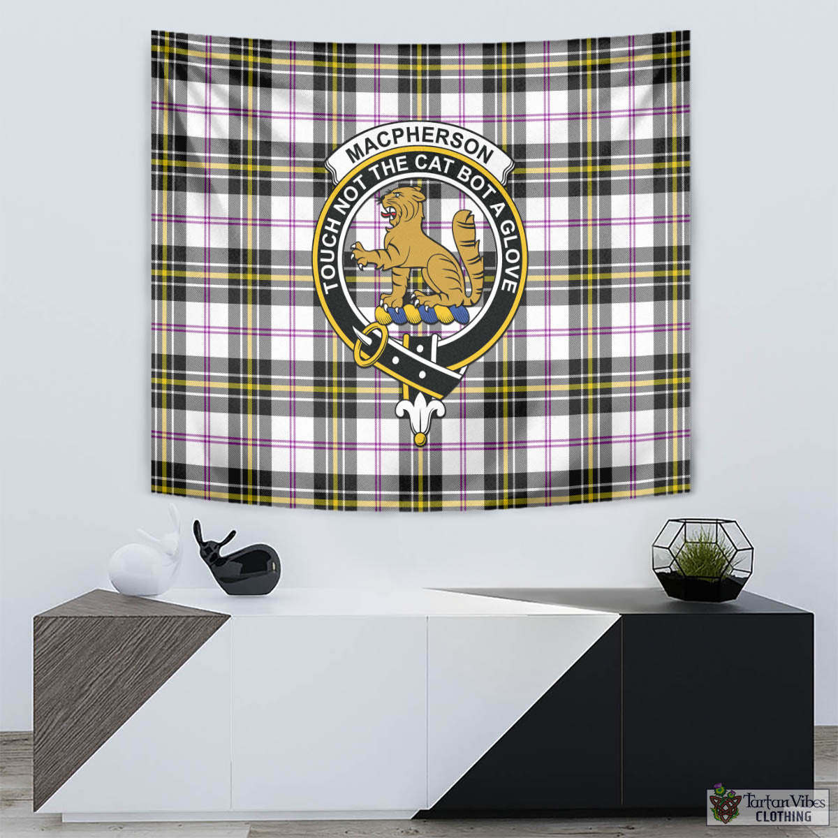 Tartan Vibes Clothing MacPherson Dress Modern Tartan Tapestry Wall Hanging and Home Decor for Room with Family Crest