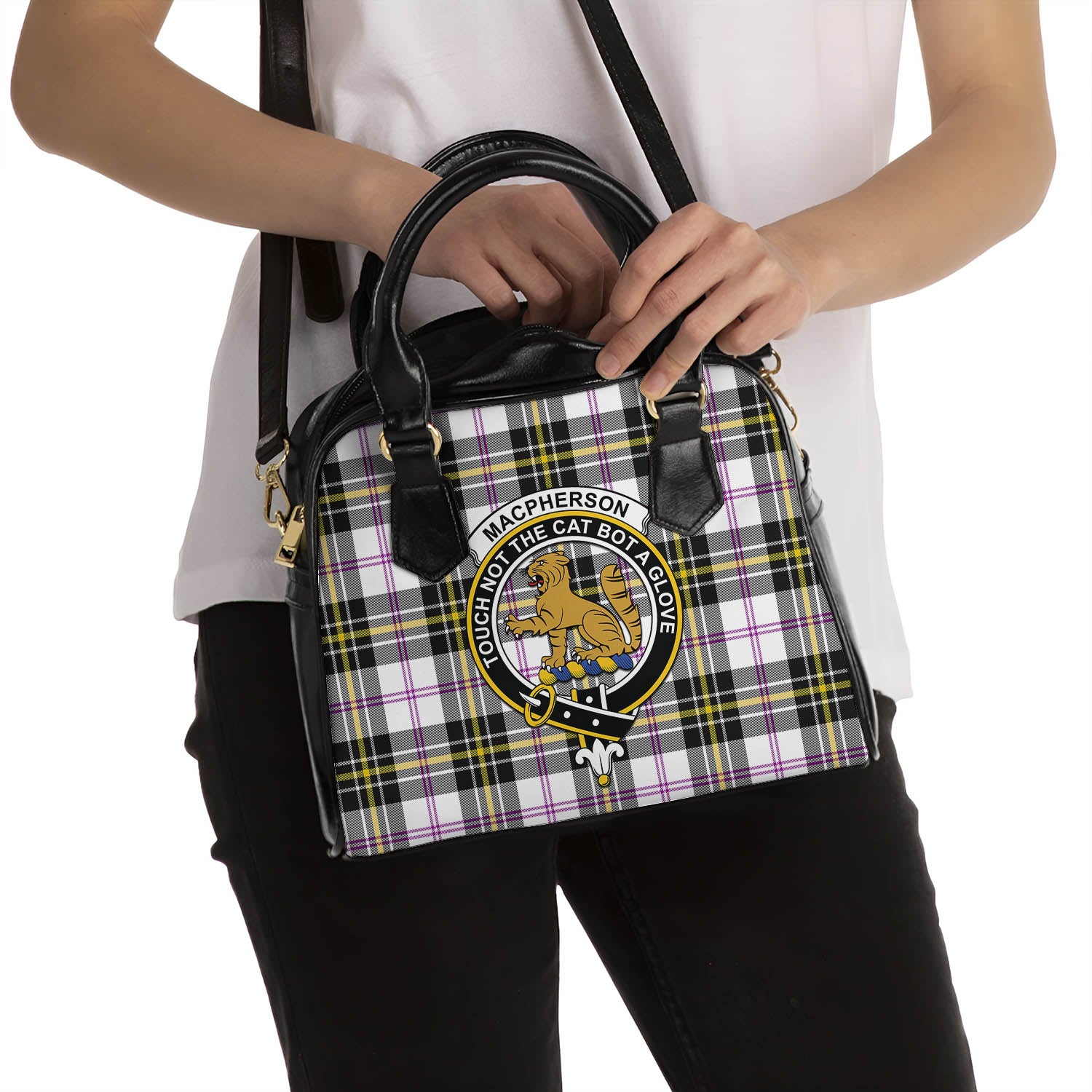 MacPherson Dress Modern Tartan Shoulder Handbags with Family Crest - Tartanvibesclothing