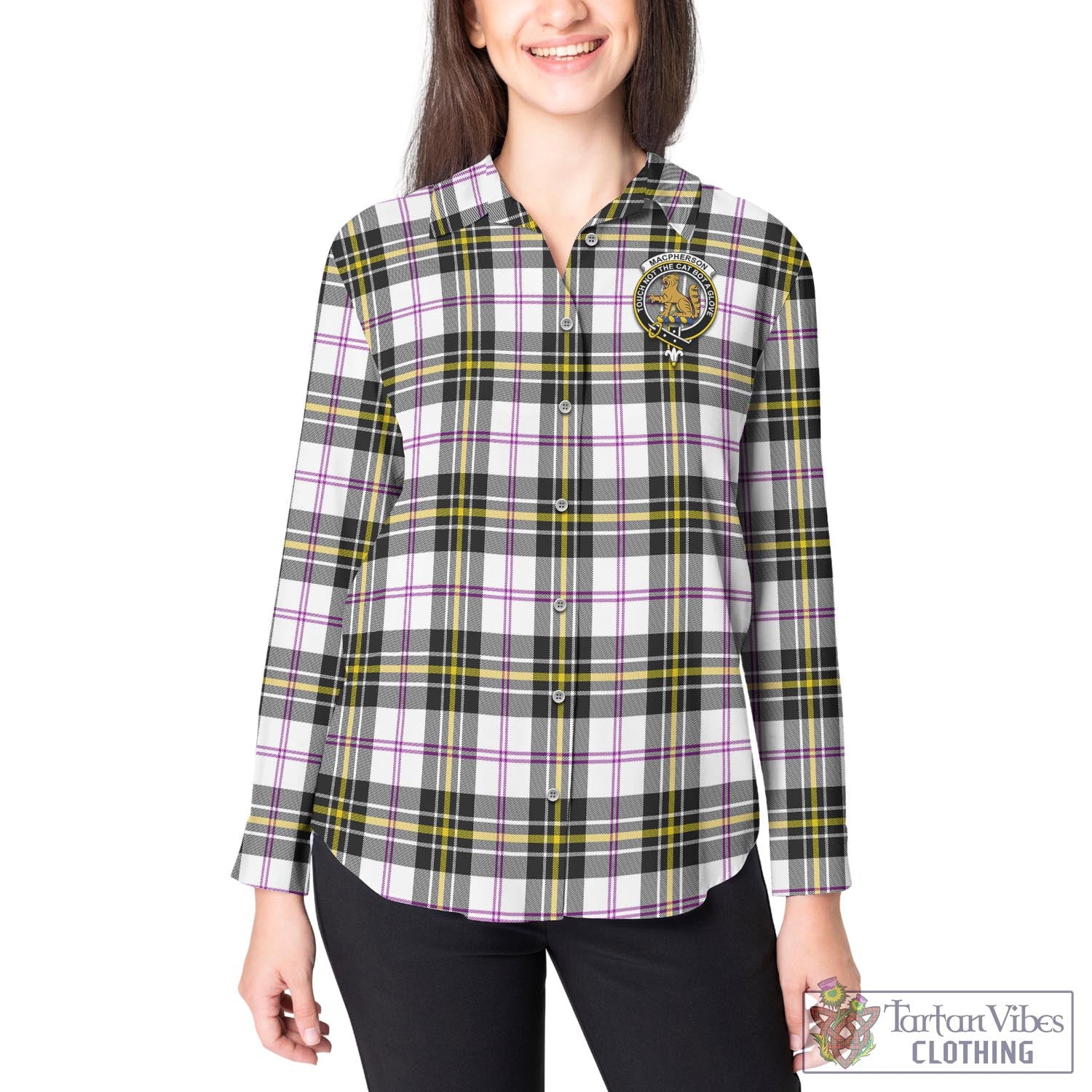 Tartan Vibes Clothing MacPherson Dress Modern Tartan Womens Casual Shirt with Family Crest