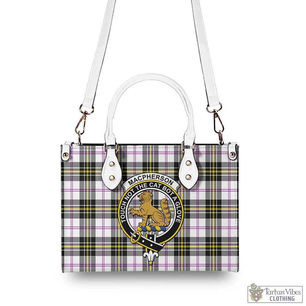 Tartan Vibes Clothing MacPherson Dress Modern Tartan Luxury Leather Handbags with Family Crest