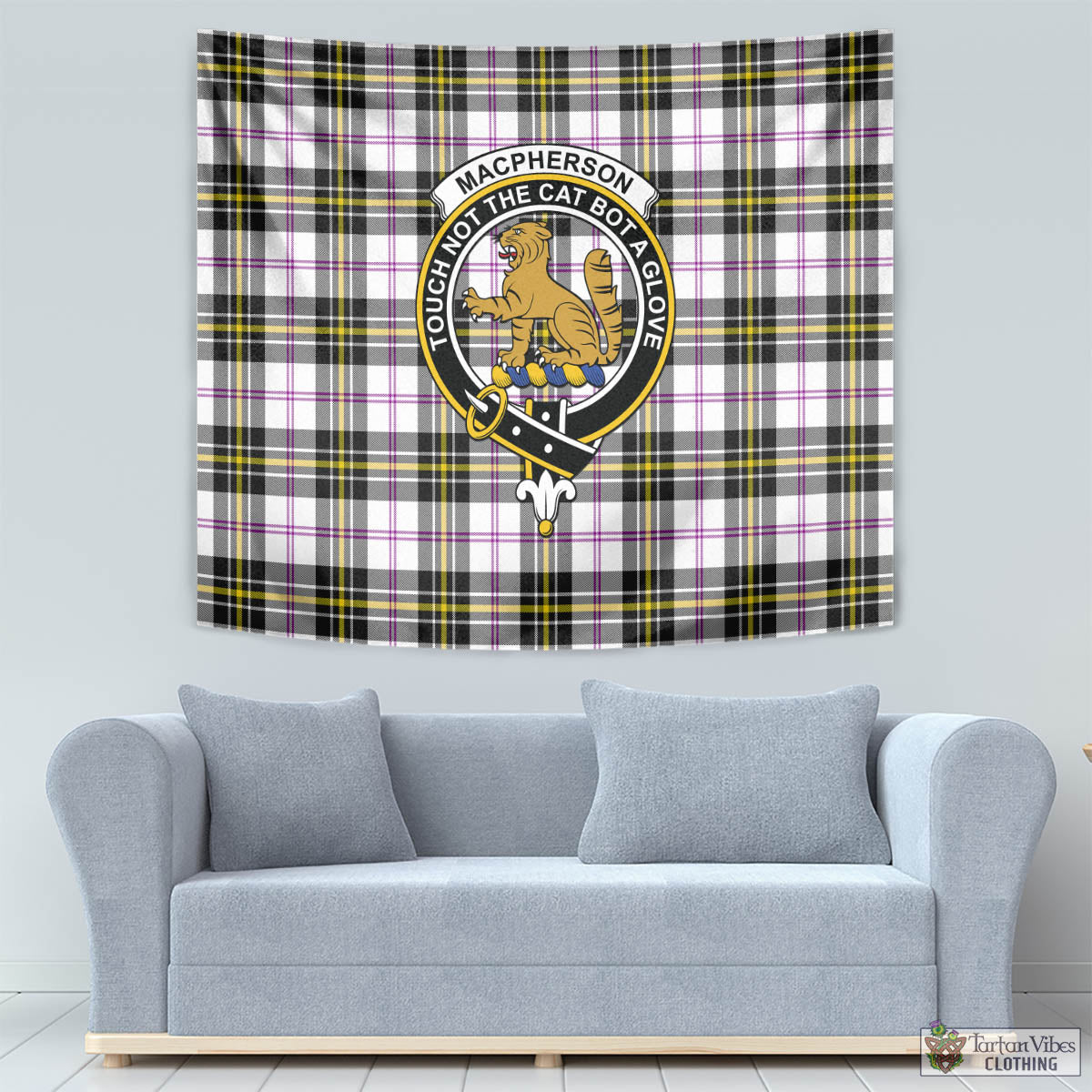 Tartan Vibes Clothing MacPherson Dress Modern Tartan Tapestry Wall Hanging and Home Decor for Room with Family Crest