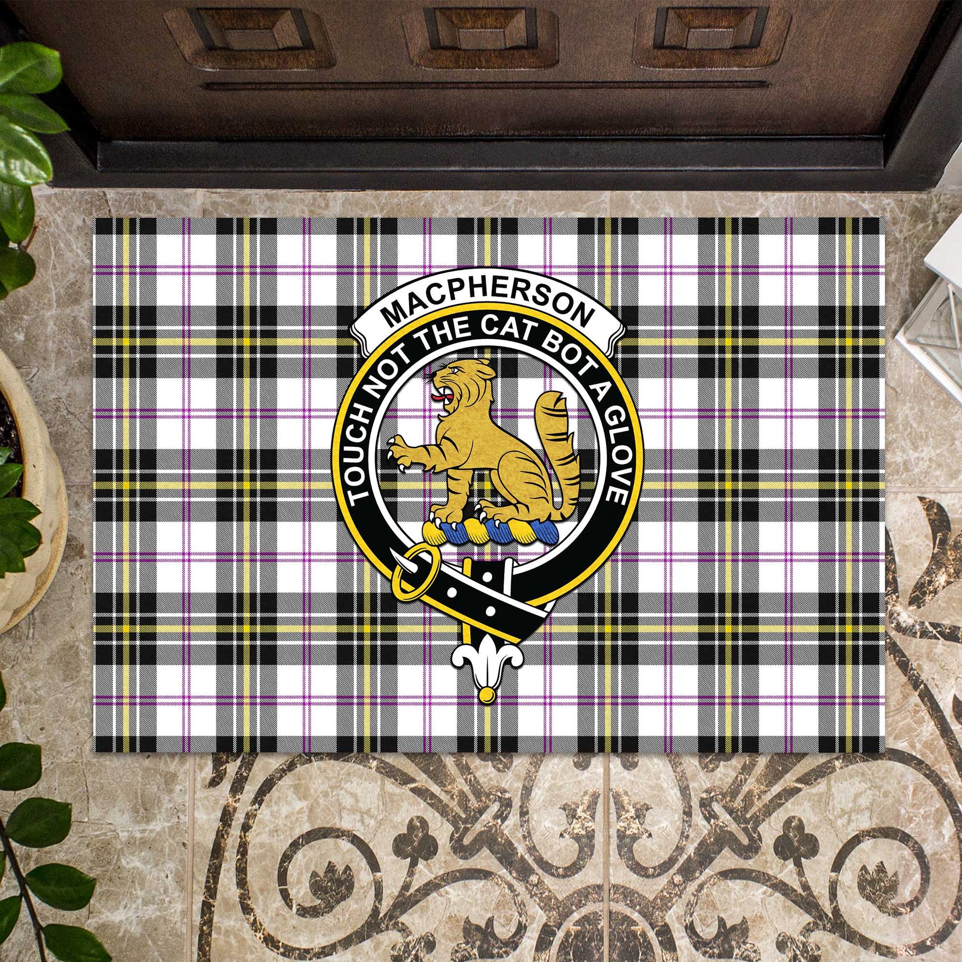 MacPherson Dress Modern Tartan Door Mat with Family Crest - Tartanvibesclothing