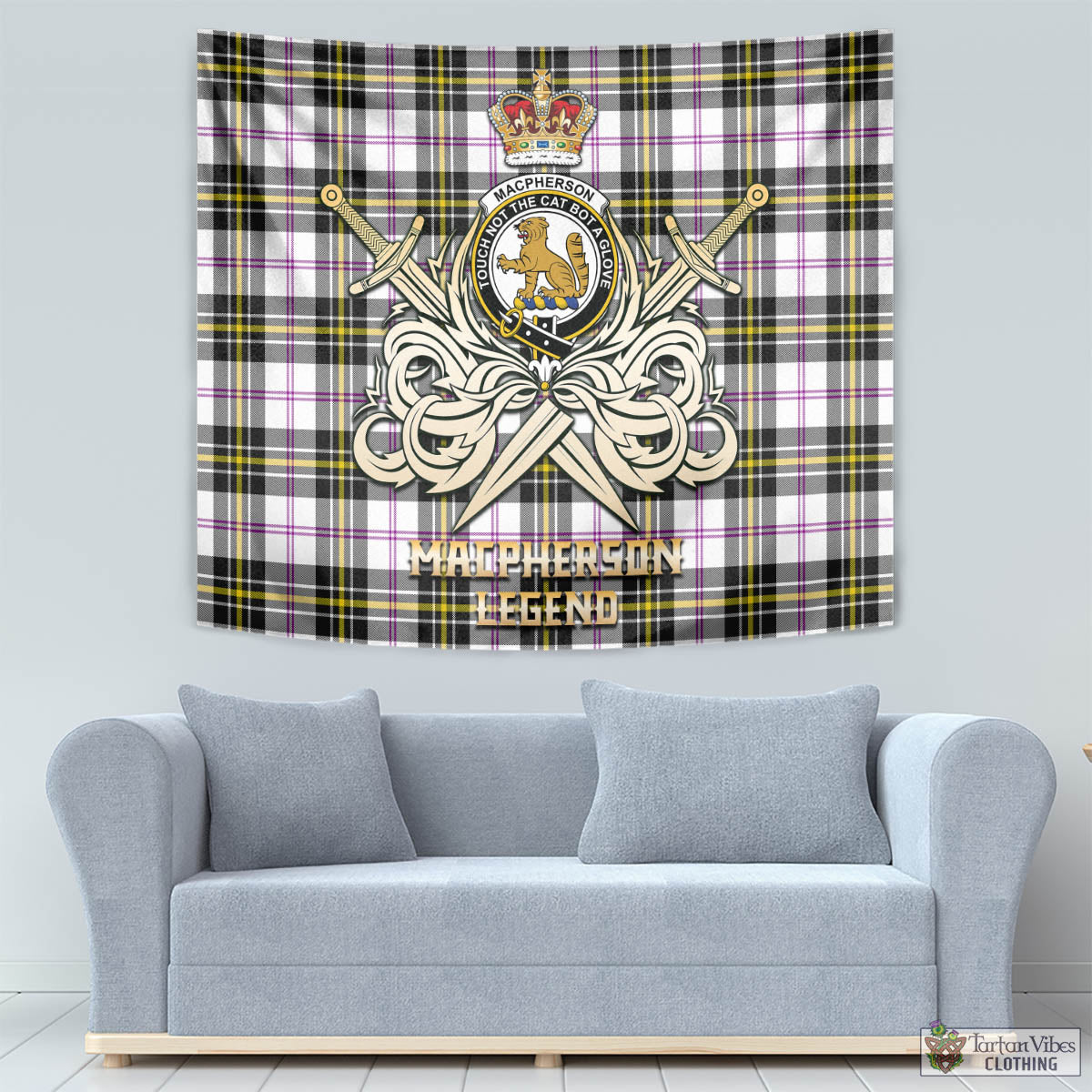 Tartan Vibes Clothing MacPherson Dress Modern Tartan Tapestry with Clan Crest and the Golden Sword of Courageous Legacy