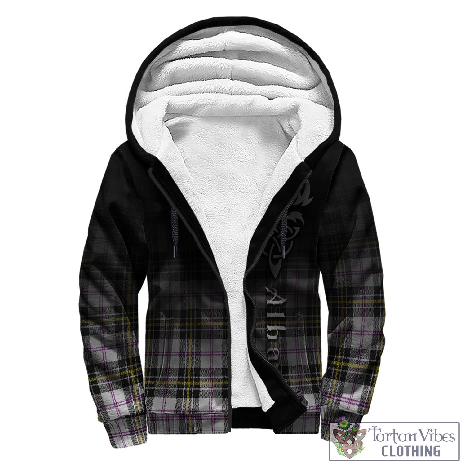 Tartan Vibes Clothing MacPherson Dress Modern Tartan Sherpa Hoodie Featuring Alba Gu Brath Family Crest Celtic Inspired