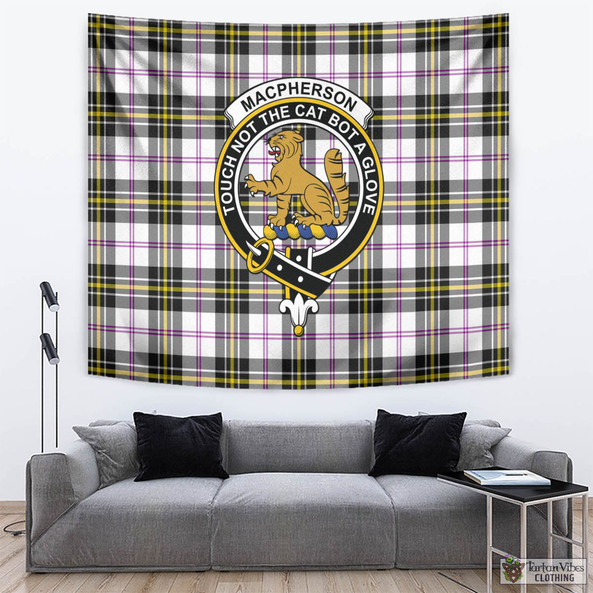 Tartan Vibes Clothing MacPherson Dress Modern Tartan Tapestry Wall Hanging and Home Decor for Room with Family Crest