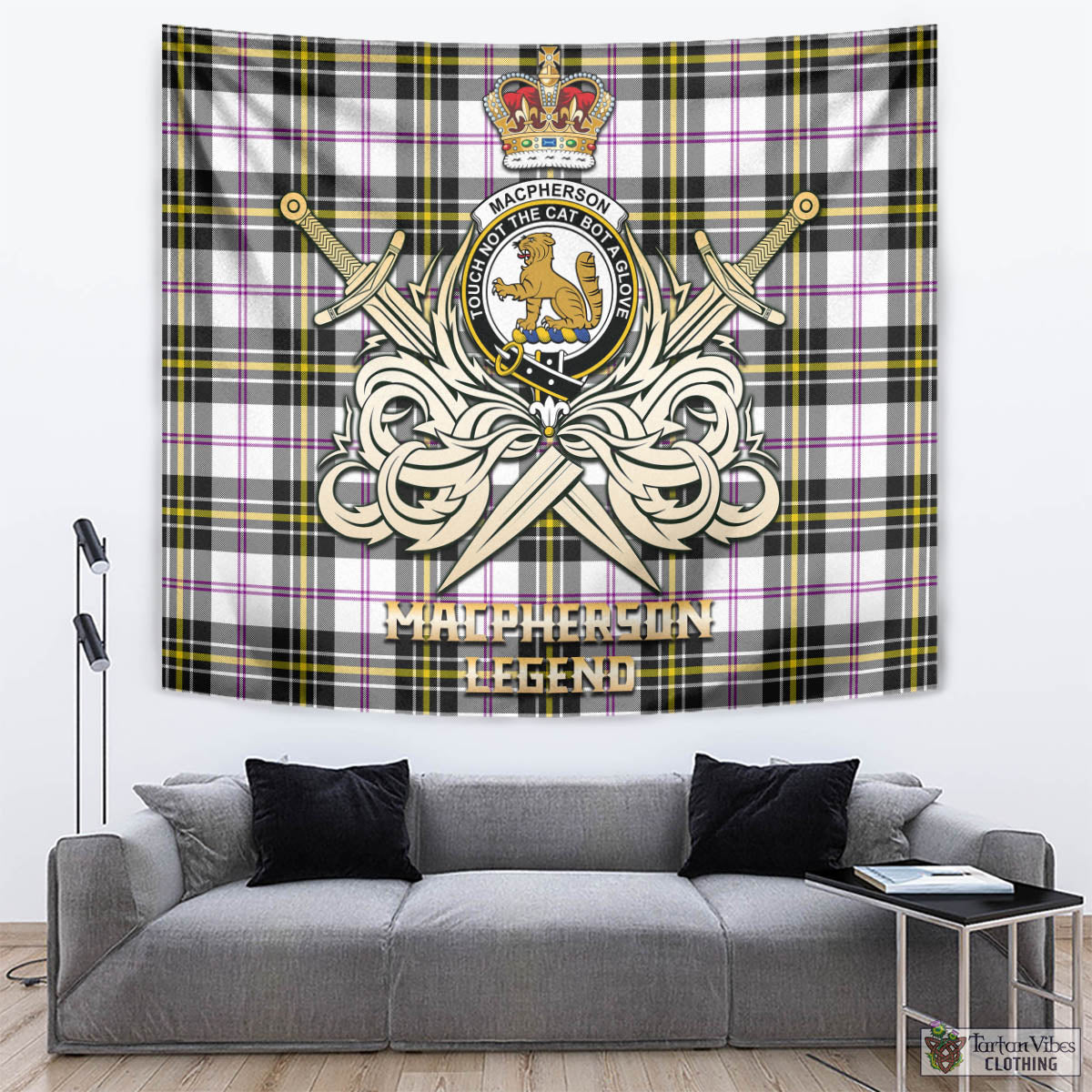 Tartan Vibes Clothing MacPherson Dress Modern Tartan Tapestry with Clan Crest and the Golden Sword of Courageous Legacy