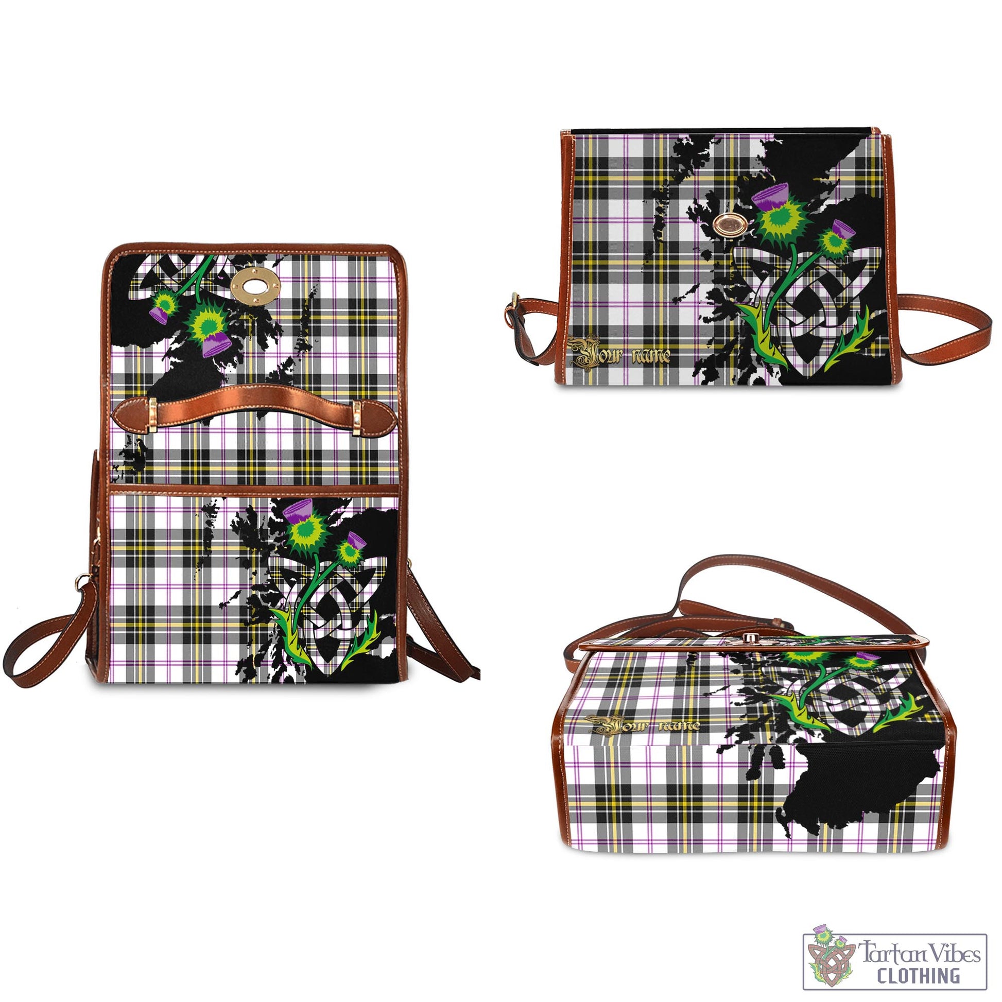 Tartan Vibes Clothing MacPherson Dress Modern Tartan Waterproof Canvas Bag with Scotland Map and Thistle Celtic Accents