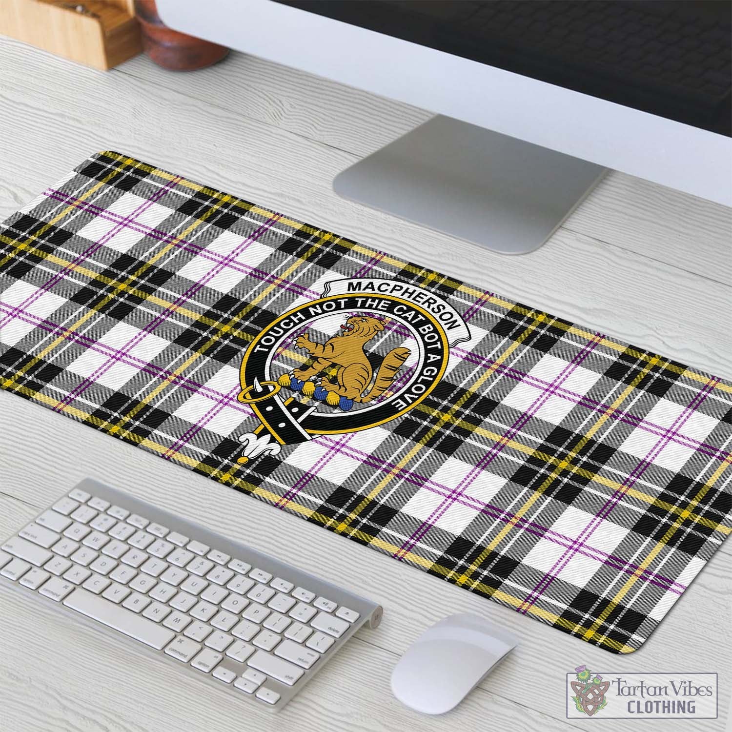 Tartan Vibes Clothing MacPherson Dress Modern Tartan Mouse Pad with Family Crest