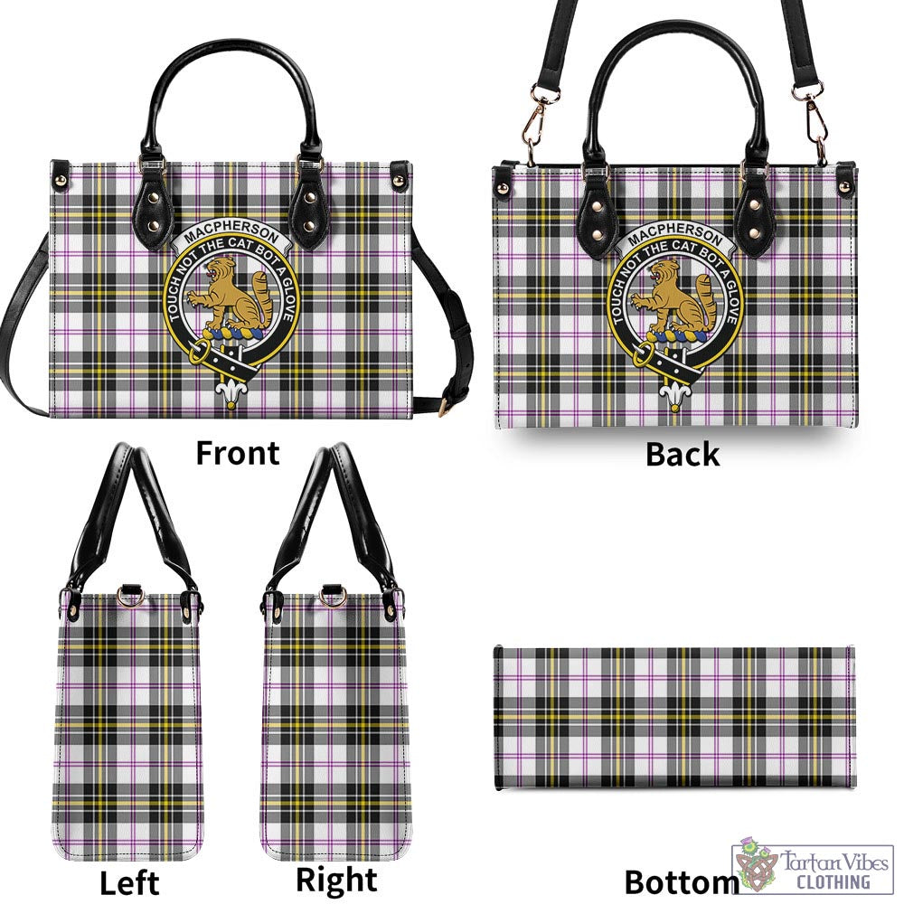 Tartan Vibes Clothing MacPherson Dress Modern Tartan Luxury Leather Handbags with Family Crest