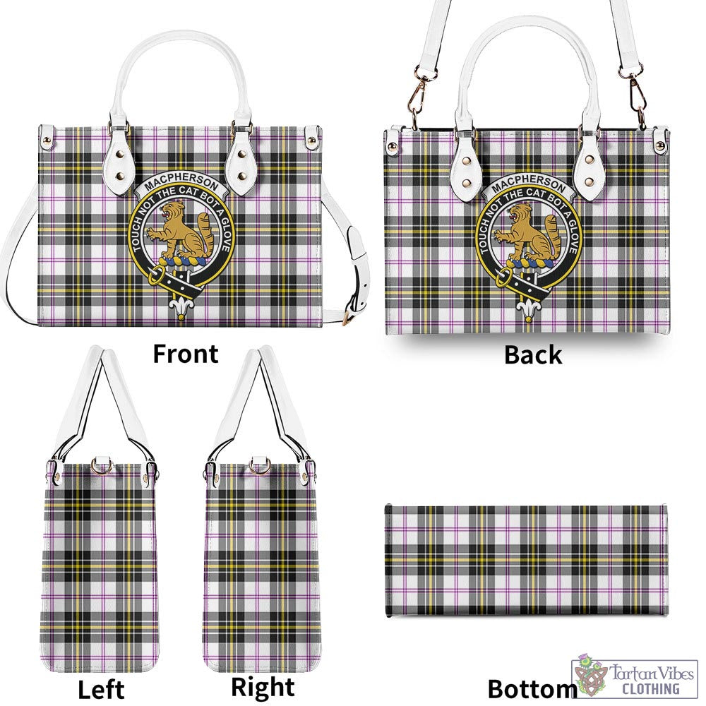 Tartan Vibes Clothing MacPherson Dress Modern Tartan Luxury Leather Handbags with Family Crest