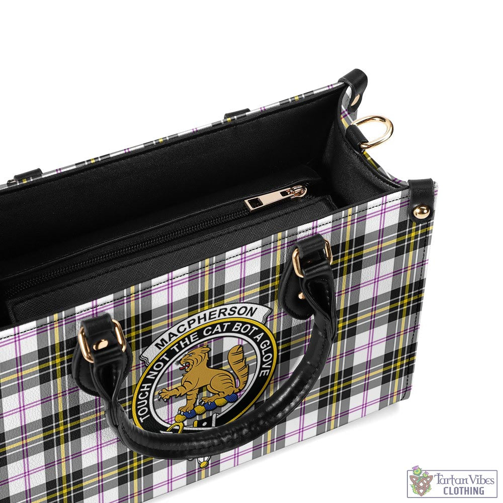 Tartan Vibes Clothing MacPherson Dress Modern Tartan Luxury Leather Handbags with Family Crest