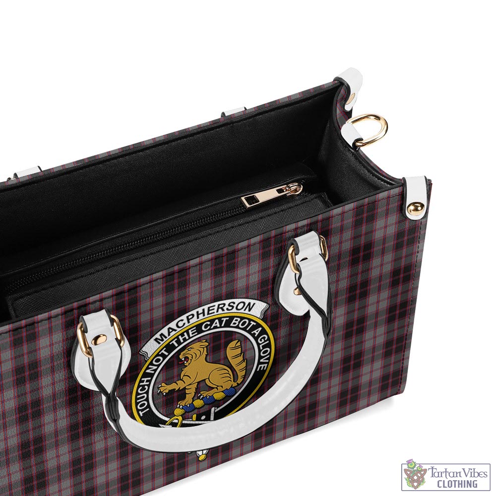 Tartan Vibes Clothing MacPherson Hunting Tartan Luxury Leather Handbags with Family Crest