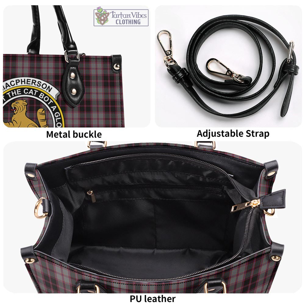 Tartan Vibes Clothing MacPherson Hunting Tartan Luxury Leather Handbags with Family Crest