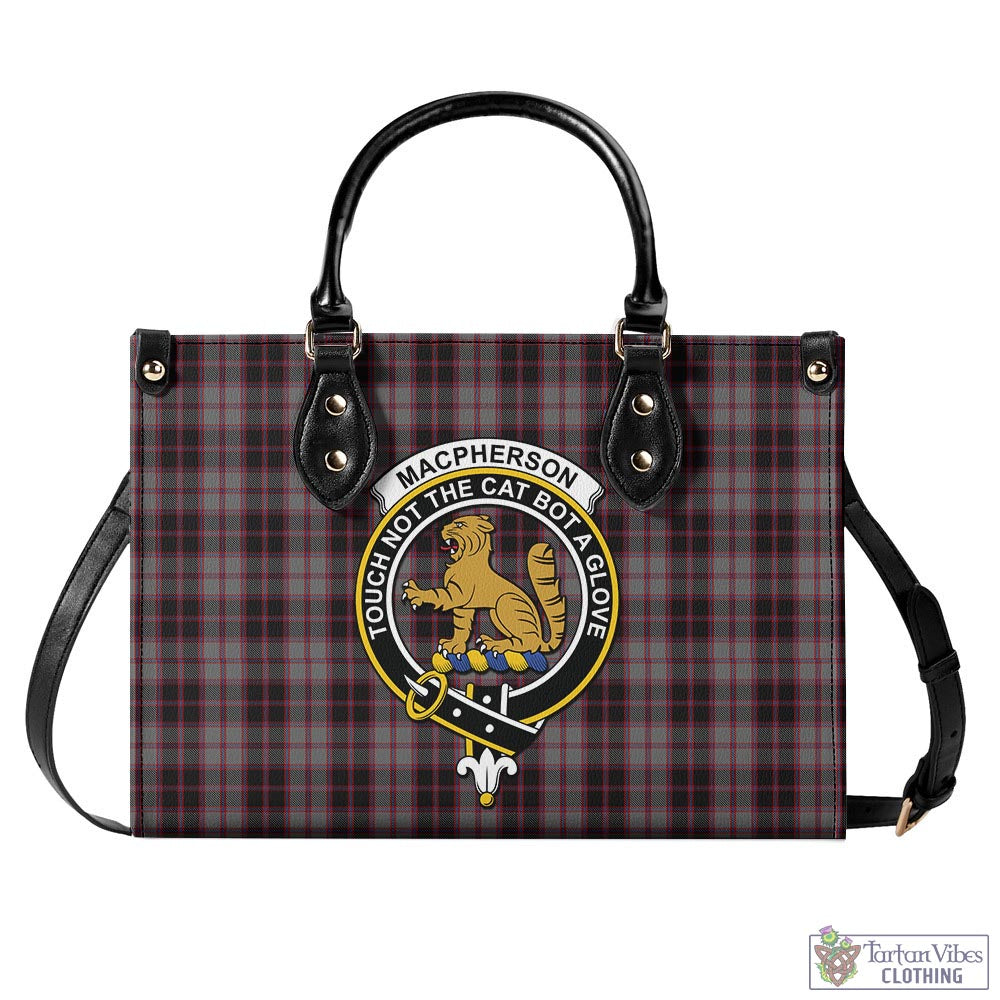 Tartan Vibes Clothing MacPherson Hunting Tartan Luxury Leather Handbags with Family Crest