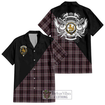 MacPherson Hunting Tartan Short Sleeve Button Shirt with Family Crest and Military Logo Style