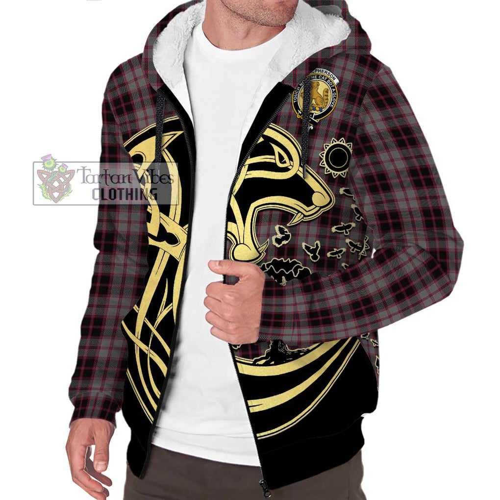 MacPherson Hunting Tartan Sherpa Hoodie with Family Crest Celtic Wolf Style Unisex S - Tartan Vibes Clothing