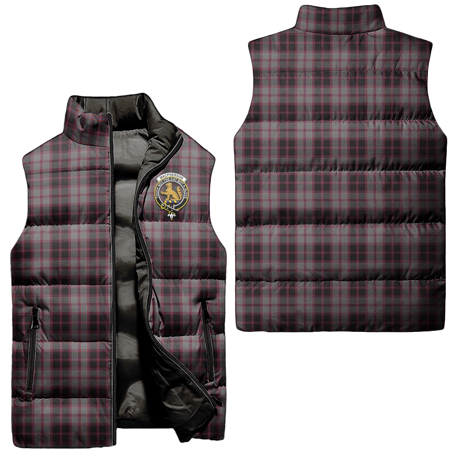 MacPherson Hunting Tartan Sleeveless Puffer Jacket with Family Crest Unisex - Tartanvibesclothing