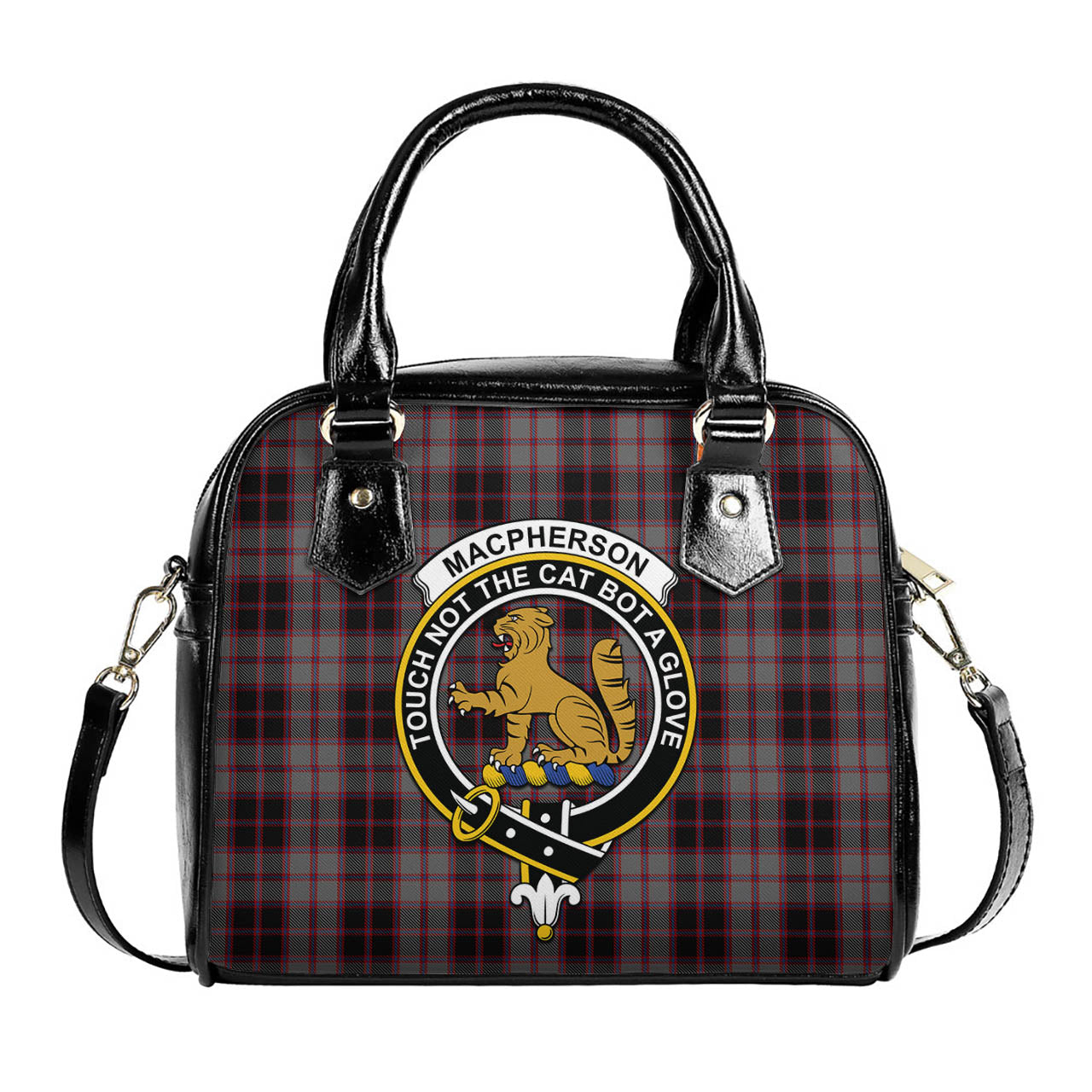 MacPherson Hunting Tartan Shoulder Handbags with Family Crest One Size 6*25*22 cm - Tartanvibesclothing