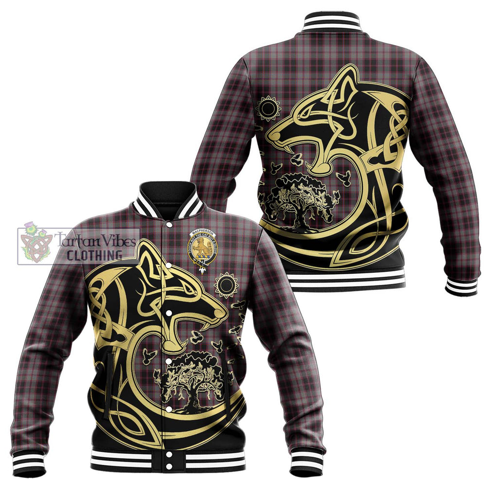 MacPherson Hunting Tartan Baseball Jacket with Family Crest Celtic Wolf Style Unisex - Tartan Vibes Clothing