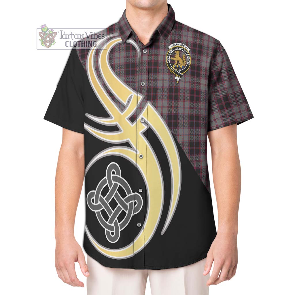 MacPherson Hunting Tartan Short Sleeve Button Shirt with Family Crest and Celtic Symbol Style Kid - Tartan Vibes Clothing