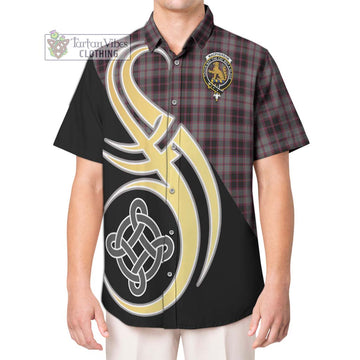 MacPherson Hunting Tartan Short Sleeve Button Shirt with Family Crest and Celtic Symbol Style